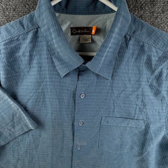Quiksilver Polynosic Blend Men Short Sleeve Button Up Shirt Blue Large Check - Picture 1 of 16